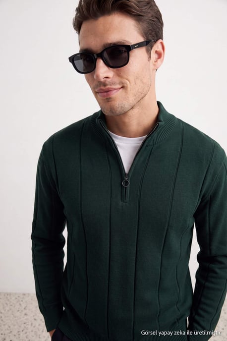 TRENDYOL MAN Herren Khaki Gestreift Lang, Regular Fit Pullover - Image 2