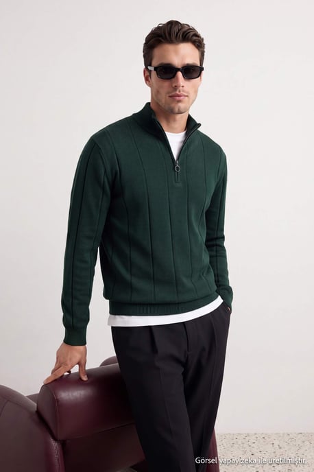 TRENDYOL MAN Herren Khaki Gestreift Lang, Regular Fit Pullover - Image 6