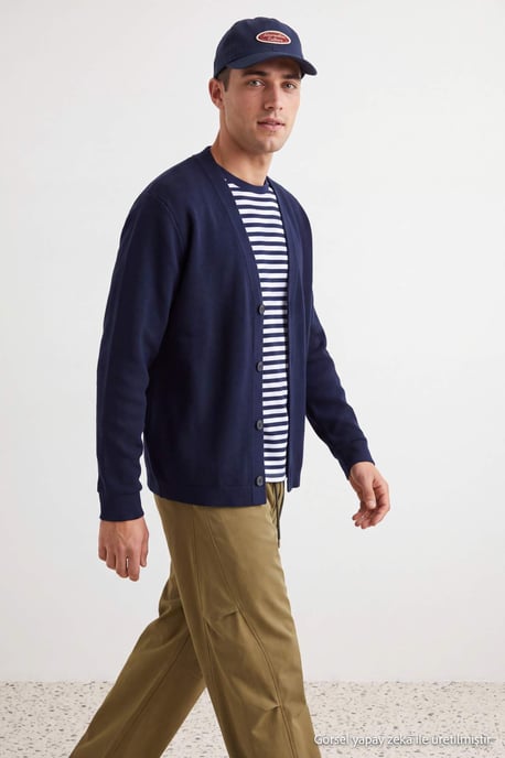 TRENDYOL MAN Herren Dunkelblau Einfarbig Lang, Regular Fit Cardigans - Image 2