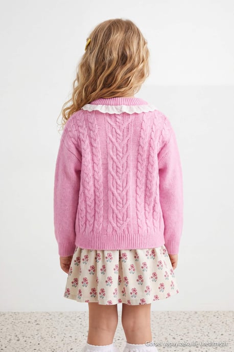 TRENDYOLKIDS Mädchen Rosa Einfarbig Lang, Regular Fit Pullover - Image 3