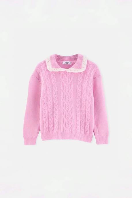TRENDYOLKIDS Mädchen Rosa Einfarbig Lang, Regular Fit Pullover - Image 4