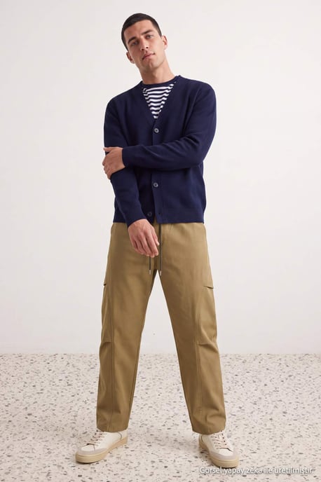 TRENDYOL MAN Herren Dunkelblau Einfarbig Lang, Regular Fit Cardigans - Image 6