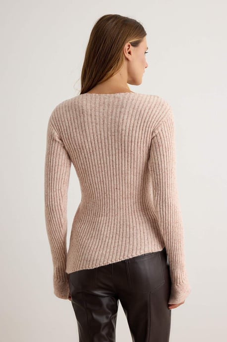 TRENDYOLMİLLA Damen Beige Einfarbig Lang, Tailliert Pullover - Image 3