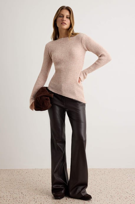 TRENDYOLMİLLA Damen Beige Einfarbig Lang, Tailliert Pullover - Image 4
