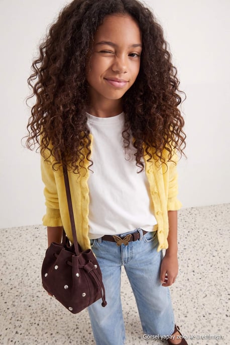 TRENDYOLKIDS Mädchen Gelb Einfarbig Lang, Tailliert Cardigans - Image 1