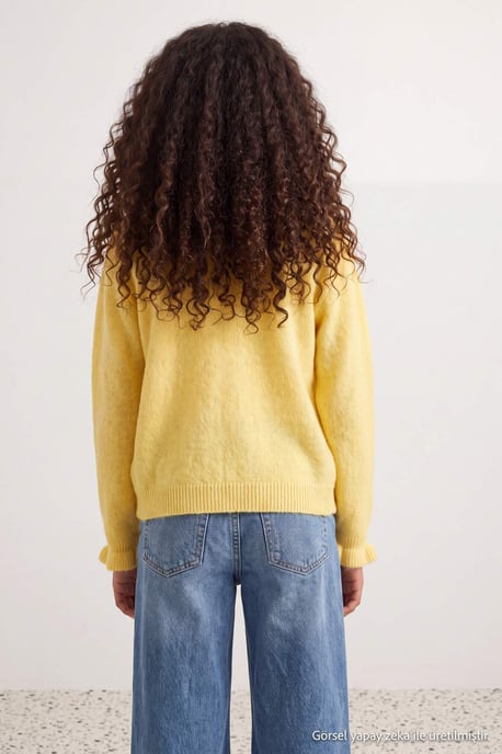 TRENDYOLKIDS Mädchen Gelb Einfarbig Lang, Tailliert Cardigans - Image 6