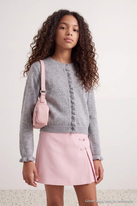 TRENDYOLKIDS Mädchen Grau Einfarbig Lang, Tailliert Cardigans - Image 2