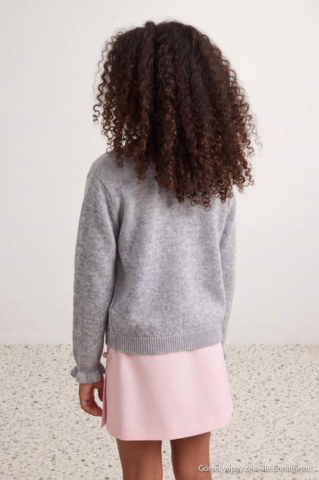 TRENDYOLKIDS Mädchen Grau Einfarbig Lang, Tailliert Cardigans - Image 3