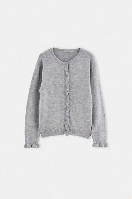 TRENDYOLKIDS Mädchen Grau Einfarbig Lang, Tailliert Cardigans - Image 4