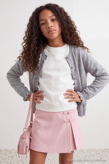 TRENDYOLKIDS Mädchen Grau Einfarbig Lang, Tailliert Cardigans - Image 6