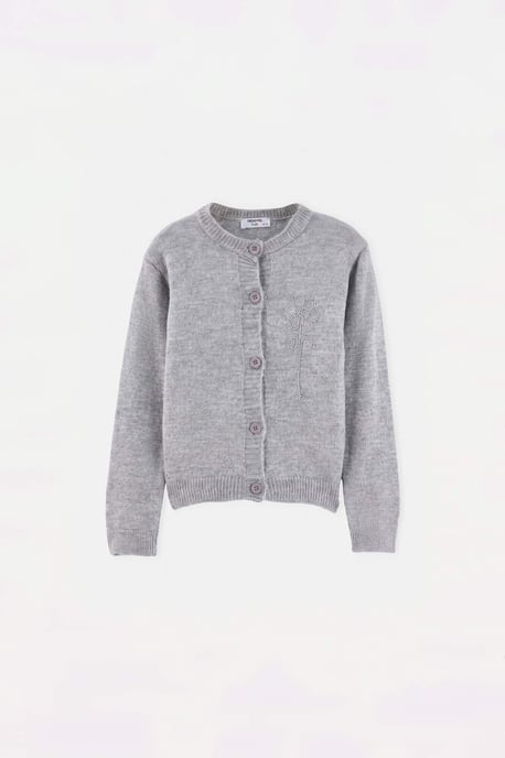 TRENDYOLKIDS Mädchen Grau Bestickt Lang, Oversize Cardigans - Image 3