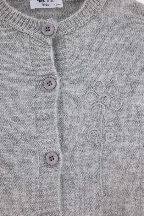 TRENDYOLKIDS Mädchen Grau Bestickt Lang, Oversize Cardigans - Image 4