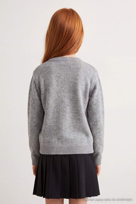 TRENDYOLKIDS Mädchen Grau Bestickt Lang, Oversize Cardigans - Image 6