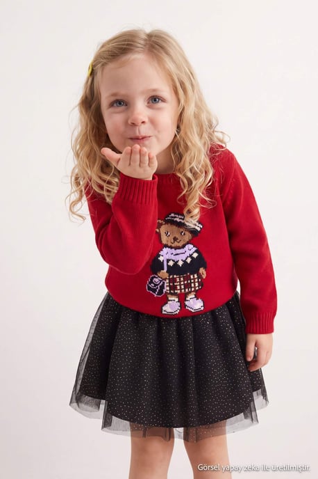 TRENDYOLKIDS Mädchen Rot Mit Grafikprint Lang, Regular Fit Pullover - Image 2