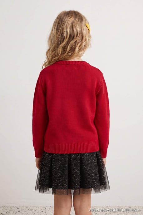 TRENDYOLKIDS Mädchen Rot Mit Grafikprint Lang, Regular Fit Pullover - Image 3