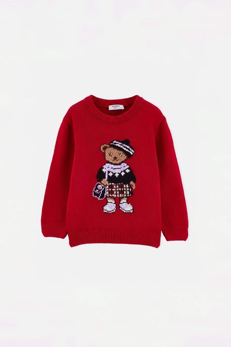 TRENDYOLKIDS Mädchen Rot Mit Grafikprint Lang, Regular Fit Pullover - Image 4