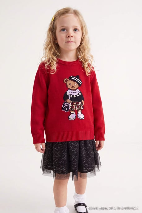 TRENDYOLKIDS Mädchen Rot Mit Grafikprint Lang, Regular Fit Pullover - Image 6