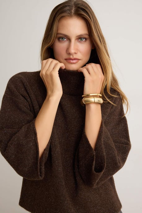 TRENDYOLMİLLA Damen Braun Einfarbig Lang, Locker Pullover - Image 4
