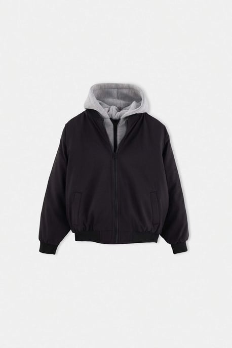 TRENDYOLKIDS Jungen Schwarz Einfarbig Oversize Winter- Jacken - Image 1