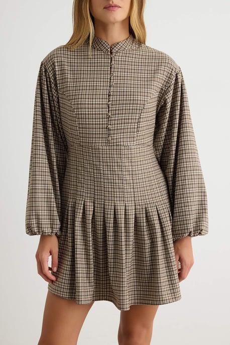 TRENDYOLMİLLA Damen Braun Kariert Kurz / Mini Lang A-Linie Kleider - Image 2