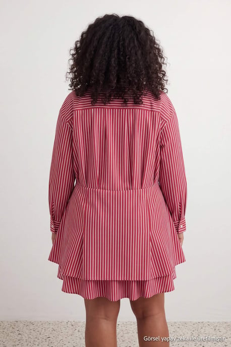 Trendyol Curve Damen Bordeaux Gestreift Kurz / Mini Lang A-Linie Große Größen Kleid - Image 2