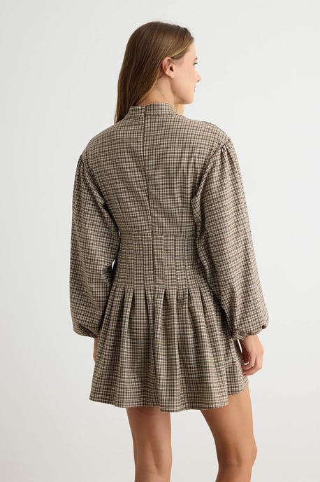 TRENDYOLMİLLA Damen Braun Kariert Kurz / Mini Lang A-Linie Kleider - Image 3