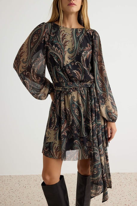 Trendyol Geblümtes Skaterkleid, kurz/mini - Khaki - Image 2