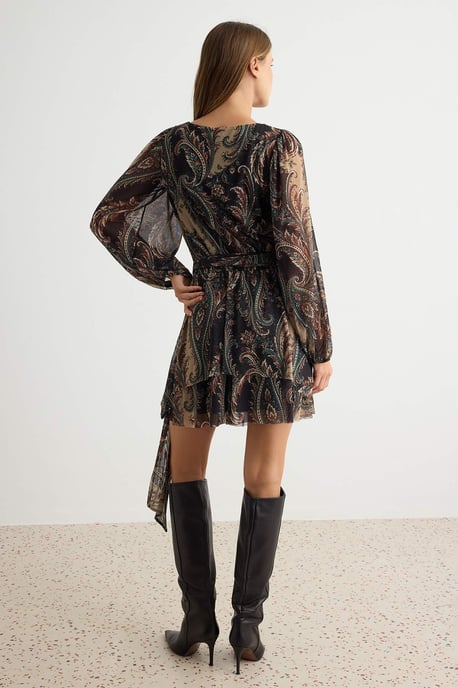 Trendyol Geblümtes Skaterkleid, kurz/mini - Khaki - Image 3