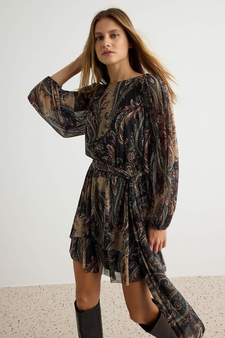 Trendyol Geblümtes Skaterkleid, kurz/mini - Khaki - Image 4