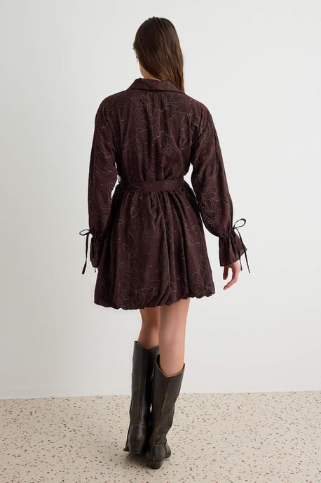 TRENDYOLMİLLA Damen Braun Einfarbig Kurz / Mini Lang Skater Kleider - Image 3