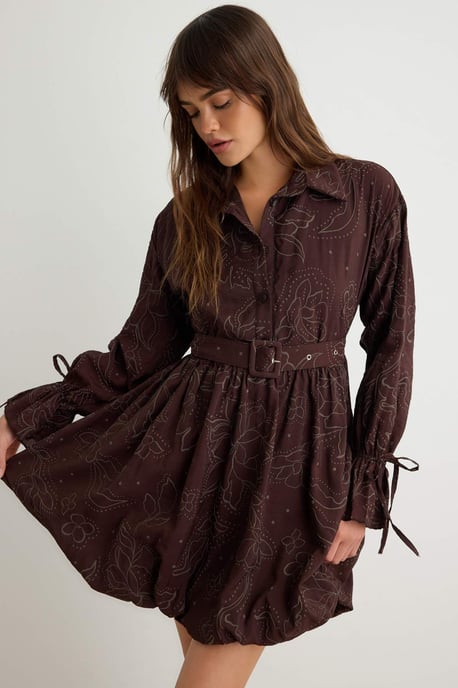 TRENDYOLMİLLA Damen Braun Einfarbig Kurz / Mini Lang Skater Kleider - Image 4