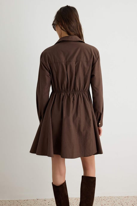 TRENDYOLMİLLA Damen Braun Einfarbig Kurz / Mini Lang Hemdblusenkleid Kleider - Image 3