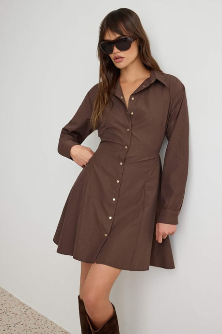 TRENDYOLMİLLA Damen Braun Einfarbig Kurz / Mini Lang Hemdblusenkleid Kleider - Image 4