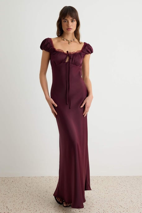 TRENDYOLMİLLA Damen Lila Einfarbig Maxi Kurz Meerjungfrau-Schnitt Abend- Abschlussball- Kleid - Image 1