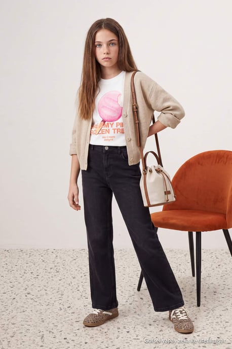 TRENDYOLKIDS Mädchen Grau Mit Grafikprint Hohe Taille Jeans - Image 2