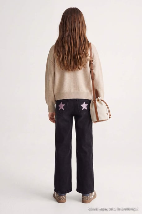 TRENDYOLKIDS Mädchen Grau Mit Grafikprint Hohe Taille Jeans - Image 4