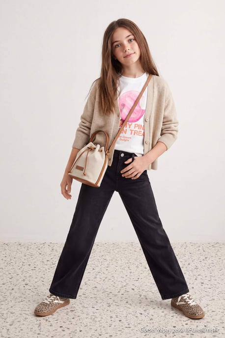 TRENDYOLKIDS Mädchen Grau Mit Grafikprint Hohe Taille Jeans - Image 6