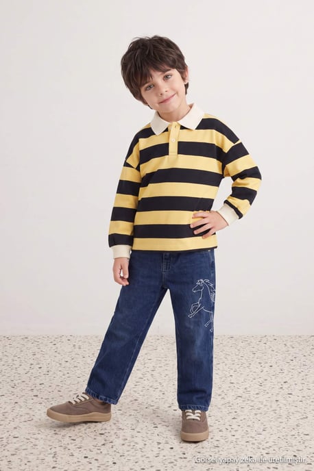 TRENDYOLKIDS Jungen Blau Einfarbig Normale Taille Jeans - Image 1