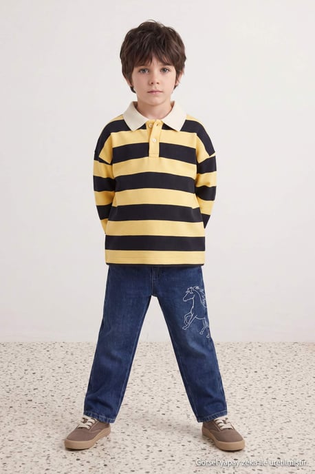 TRENDYOLKIDS Jungen Blau Einfarbig Normale Taille Jeans - Image 3