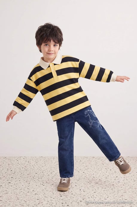 TRENDYOLKIDS Jungen Blau Einfarbig Normale Taille Jeans - Image 4