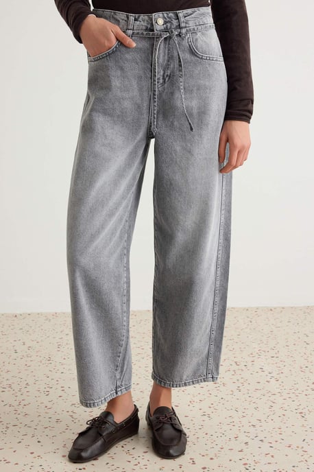 TRENDYOLMİLLA Damen Grau Einfarbig Barrel-Leg Hohe Taille Jeans - Image 2