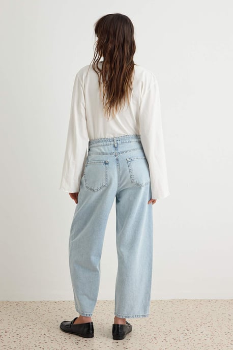 TRENDYOLMİLLA Damen Dunkelblau Einfarbig Barrel-Leg Hohe Taille Jeans - Image 3