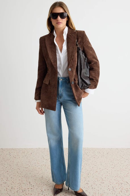 TRENDYOLMİLLA Damen Braun Einfarbig Lang, Tailliert Blazer - Image 1