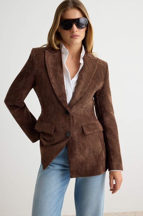TRENDYOLMİLLA Damen Braun Einfarbig Lang, Tailliert Blazer - Image 2
