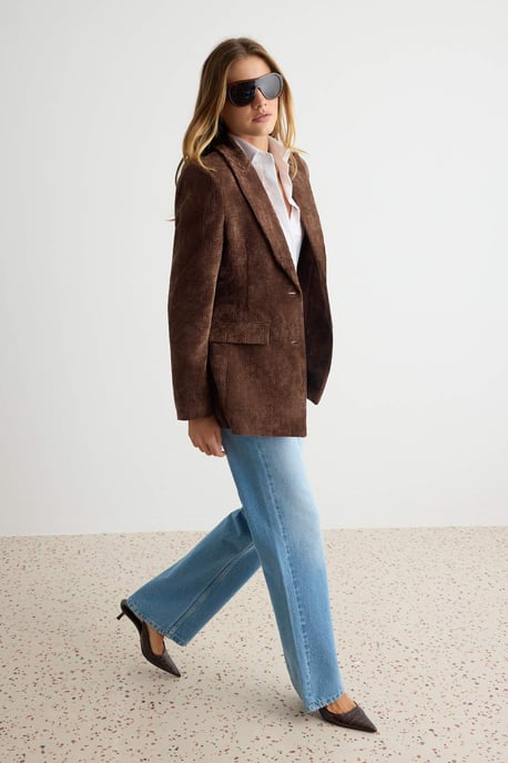 TRENDYOLMİLLA Damen Braun Einfarbig Lang, Tailliert Blazer - Image 5