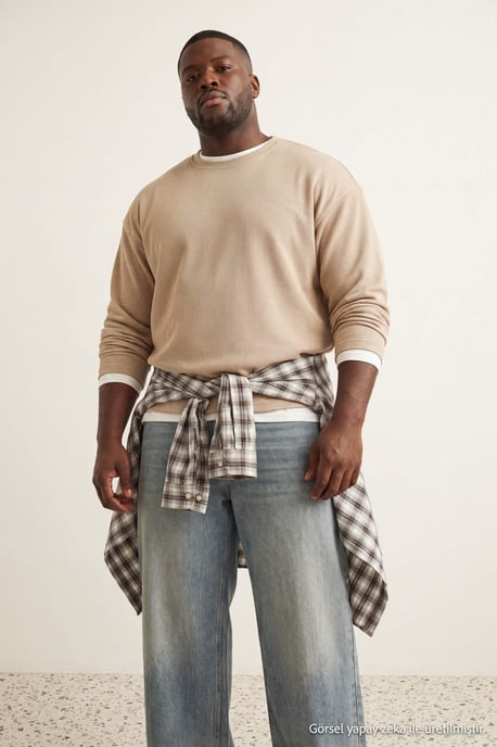 TRENDYOL MAN Herren Grau Einfarbig Lang, Oversize Große Größen Sweatshirts - Image 2