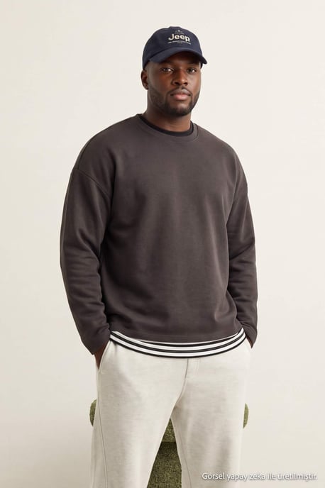 TRENDYOL MAN Herren Grau Einfarbig Lang, Oversize Große Größen Sweatshirts - Image 6