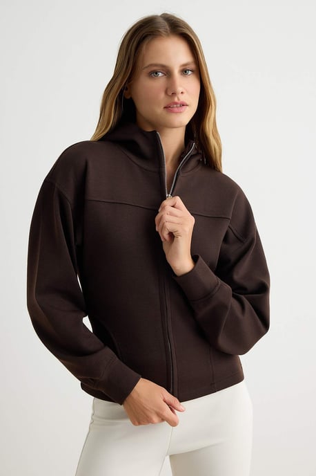 TRENDYOLMİLLA Damen Braun Einfarbig Lang, Tailliert Sweatshirts - Image 1