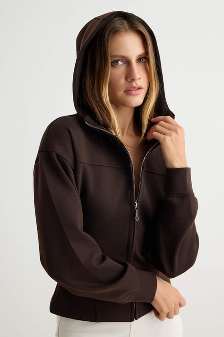 TRENDYOLMİLLA Damen Braun Einfarbig Lang, Tailliert Sweatshirts - Image 2