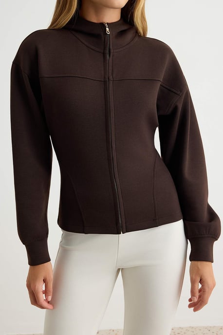 TRENDYOLMİLLA Damen Braun Einfarbig Lang, Tailliert Sweatshirts - Image 3